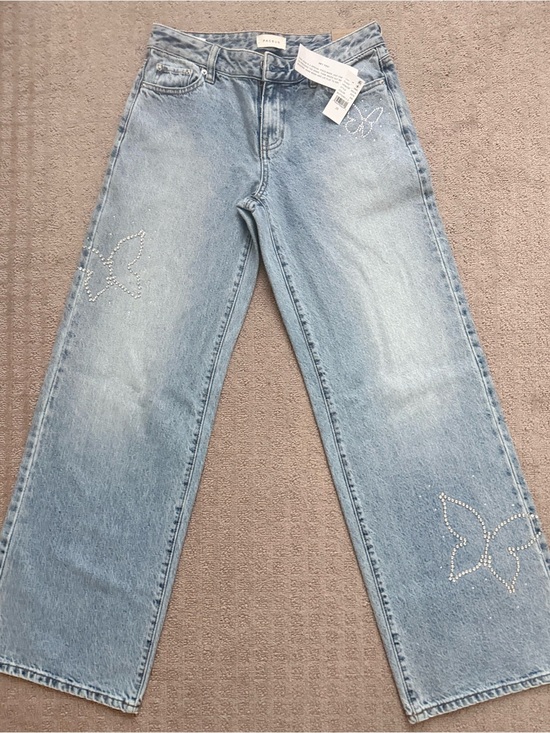 PacSun Denim - PacSun Light Blue Straight-Leg Jeans with Studded Butterfly Details